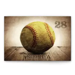 Personalized Softball Poster & Canvas, Softball Ball Vintage Wall Art, Custom Name Number Home Decor For Daughter, Women, Softball Player