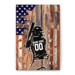 Personalized Softball Poster & Canvas, Softball Batter Player Crack USA Flag Wall Art, Custom Name Number Home Decor For Daughter, Girl