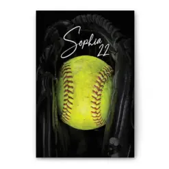 Personalized Softball Poster & Canvas, Softball Gloves Wall Art, Custom Name Number Home Decor For Girl, Daughter, Kid