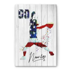 Personalized Softball Poster & Canvas, Softball Player 4th Of July Patriotic Wall Art, Custom Name Number Home Decor For Daughter, Girl