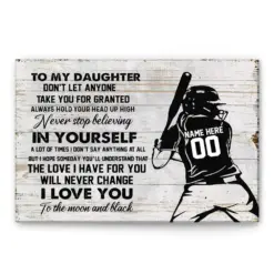 Personalized Softball Poster & Canvas, To My Daughter Wall Art, Custom Name Number Home Decor For Daughter From Mom, Dad, Birthday Gift