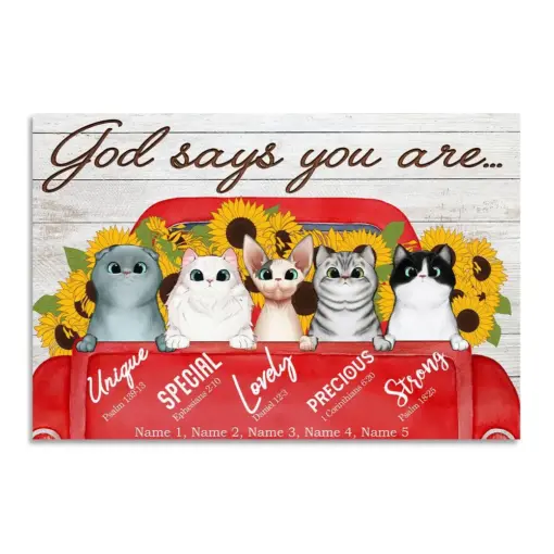 Personalized Sunflower Cat Lovers Poster God Says You Are - Custom Cat Breeds - Poster & Canvas