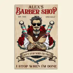 Personalized Tattooed Barber Poster - I Stop When I'm Done - Vintage - Poster & Canvas