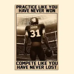 Personalized Vintage American Football Poster - Practice Like You've Never Won Custom Name Number - Poster & Canvas