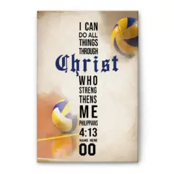 Personalized Volleyball Poster & Canvas, Bible Verses Philippians 4:13 Wall Art, Custom Name Number Home Decor For Daughter, Girl