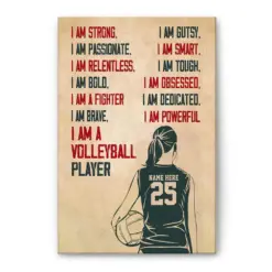 Personalized Volleyball Poster & Canvas, I Am A Volleyball Player Wall Art, Custom Name Number Home Decor For Daughter, Girl From Mom Dad