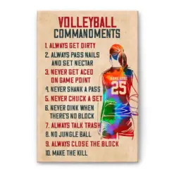 Personalized Volleyball Poster & Canvas, Volleyball Commandments - Motivational Wall Art, Custom Name Number Home Decor For Daughter, Girl