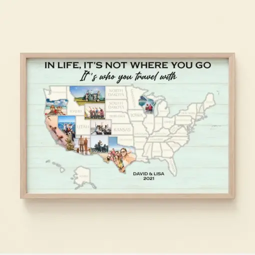 Personalized Wall Art Traveling In Life It's Not Where You Go Traveling Map - Poster & Canvas