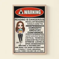 Personalized Warning Librarian Poster - Girl With - Librarian Reading Is Dangerous - Poster & Canvas