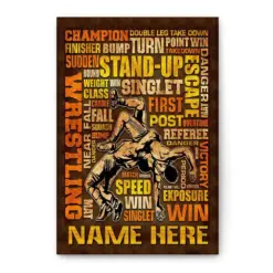 Personalized Wrestling Poster & Canvas, Motivational Quotes, Typography Wall Art, Custom Name Home Decor For Wrestler, Men