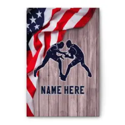 Personalized Wrestling Poster & Canvas, Wrestling and American Flag Wall Art, Custom Name Home Decor, Birthday Gift For Wrestler, Son, Kid