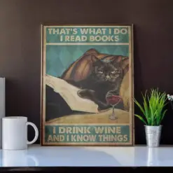 Photo And Text Canvas Prints Gift For Lovers Black Cat Read Books Birthday Gift Vintage Home Wall Decor Canvas
