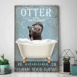 Photo And Text Canvas Prints Otter And Co Bath Soap Wash Your Paws Birthday Gift Vintage Home Wall Decor Canvas