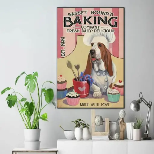 Photo Canvas Prints Gift For Dog Lovers Beagle Basset Hound'S Baking Birthday Gift Vintage Home Wall Decor Canvas