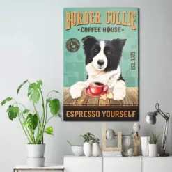 Photo Canvas Prints Gift For Dog Lovers Border Collie Espresso Yourself Birthday Gift Vintage Home Wall Decor Canvas