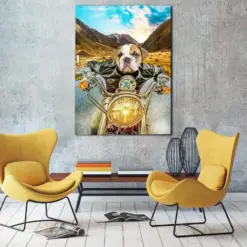 Photo Canvas Prints Gift For Dog Lovers Bulldog Motorbike Birthday Gift Vintage Home Wall Decor Canvas