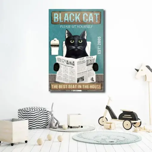 Photo Canvas Prints Gift For Lovers Black Cat Please Sit Yourself Birthday Gift Vintage Home Wall Decor Canvas