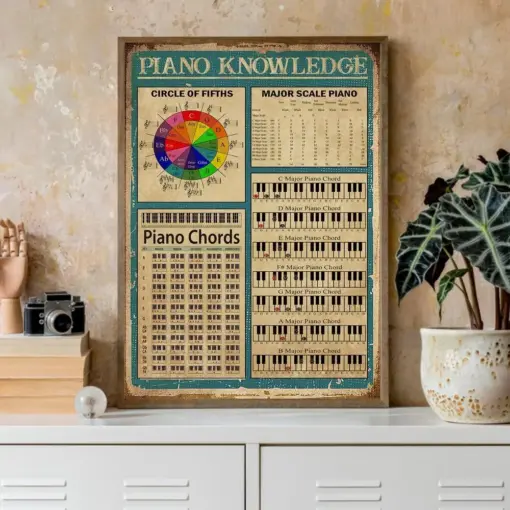 Piano Knowledge Poster Piano Music Theory Posters Music Education Wall Art Music Room Decor Piano Files Vintage Piano Art