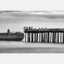 Pier And Concrete Ship | Beach - Autos California | Wall Decor Photography Canvas Print