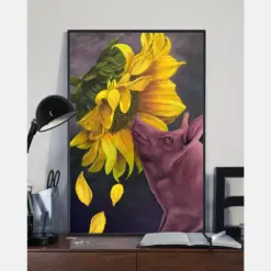 Pig Sunflower Loves Canvas Prints Vintage Wall Art Gifts Vintage Home Wall Decor Canvas