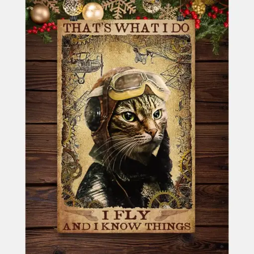 Pilot Cat Loves Poster That'S What I Do I Fly And I Know Things Vintage Room Home Decor Wall Art Gifts Idea