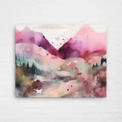 Pink | Pink Mountains | Landscape | Wall Art | Canvas | Colourful | Painting | Artwork | Prints