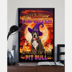 Pitbull Halloween Canvas Prints Never Mind The Witch Beware Of The Pitbull Vintage Wall Art Gifts Vintage Home Wall Decor Canvas