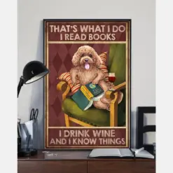 Poodle Read Book Drink Wine Poster That'S What I Do Vintage Room Home Decor Wall Art Gifts Idea