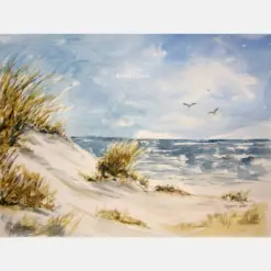 Print Of Original Watercolor Landscape Painting Watercolor Art Seascape Painting Beach Shore Sand Dunes Summer Painting