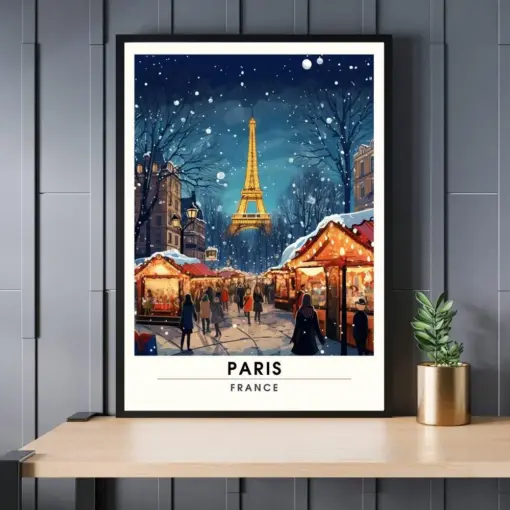 Print Paris Eiffel Tower France | Paris Christmas Travel Poster | Poster Paris Christmas Market | Paris Art Print