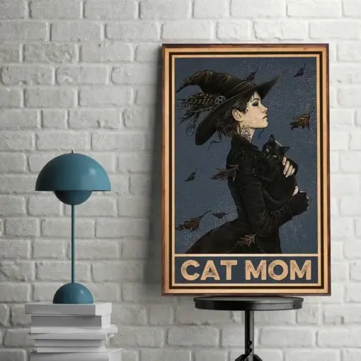 Prints Canvas Gift For Cat Lover Black Cat Mom Birthday Gifts Vintage Home Wall Decor Canvas
