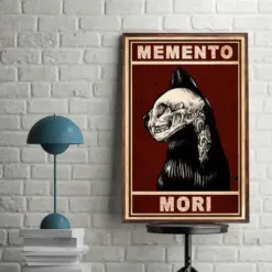 Prints Canvas Gift For Cat Lover Black Cat Skull Memento Mori Gifts Vintage Home Wall Decor Canvas