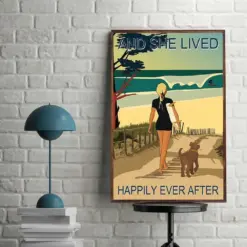 Prints Canvas Girl Lived Happily With Dogs And Surfing Birthday Gifts Vintage Home Wall Decor Canvas