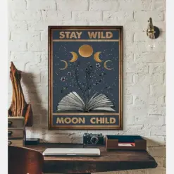 Prints Canvas Stay Wild Moon Child Poster, Love Reading Book Gifts Vintage Home Wall Decor Canvas