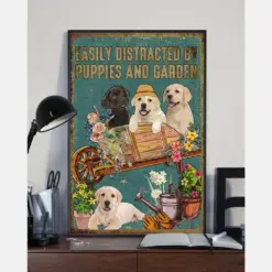 Puppies And Garden Poster Easily Distracted Vintage Room Home Decor Wall Art Gifts Idea