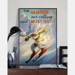 Rabbit Skiing Slopes Calling And I Must Go Poster Vintage Room Home Decor Wall Art Gifts Idea