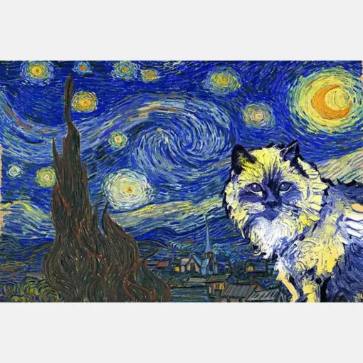 Ragdoll Cat Van Gogh Style Starry Night