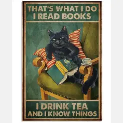 Read Books And Drink Tea Black Cat