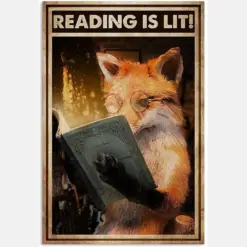 Reading Is Lit Hobby Quote Orange Fox Book Vintage