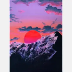 Red Sun Original Painting Acrylic Painting Original Acrylic Artwork Wall Art Colorful Wall Art Art Landscape Art