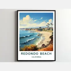 Redone Beach Travel Print Wall Art Redone Beach Wall Hanging Home Decor Redone Beach Gift Art Lovers California Art Poster