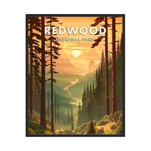 Redwood National Park Poster Art Print Retro National Park Gifts