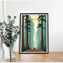 Redwood National Park Poster Redwood Trees Poster Illustration Art Nature Travel Poster Wall Decor Wall Art Gifts For Him