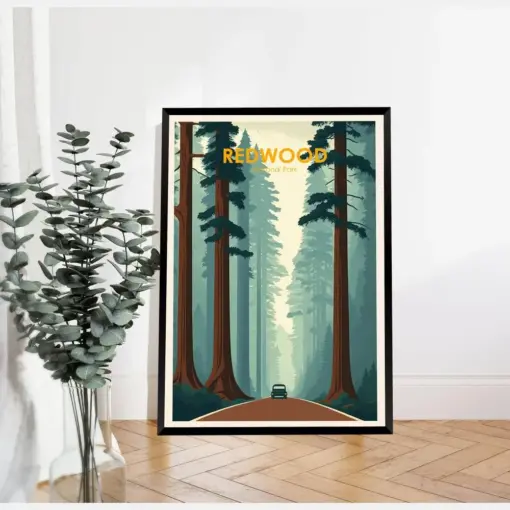 Redwood National Park Poster Redwood Trees Poster Illustration Art Nature Travel Poster Wall Decor Wall Art Gifts For Him