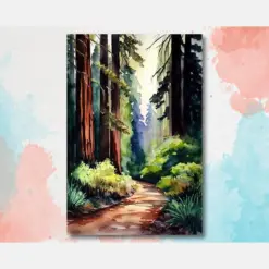 Redwood Tree Forest California Print Sequoia National Park Wall Art Landscape Watercolor Painting Gift Rustic Woodland Home Decor