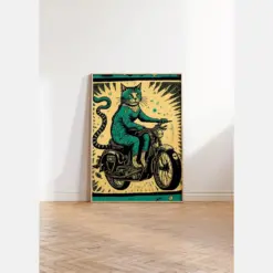 Retro Cat Motorcycle Poster - Cat Print Playful Cat Poster Ideal Wall Decor For Animal Enthusiasts Retro Print Motorcycle Art Vintage