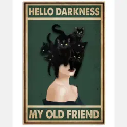 Retro Green Hello Darkness Black Cat Lady