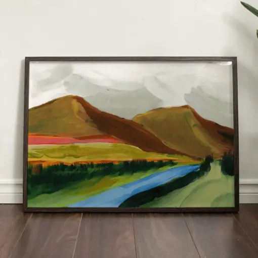 River Mountain Canvas Art Print | Glee Canvas Wall Art | Rainbow Mountain Painting | National Park Artwork | Living Room Landscape Art