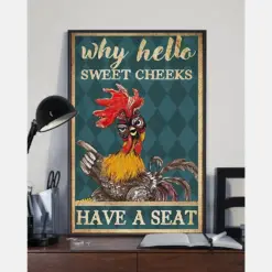 Rooster Loves Poster Why Hello Sweet Cheeks Have A Seat Vintage Room Home Decor Wall Art Gifts Idea