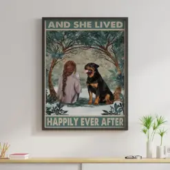 Rottweiler Canvas Prints And She Lived Happily Ever After Vintage Wall Art Gifts Vintage Home Wall Decor Canvas